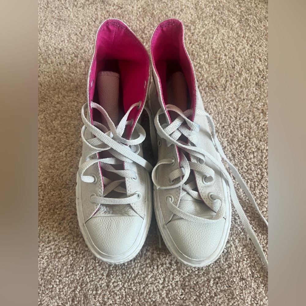 White & pink platform converse